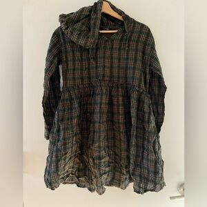 Green Hooded Dress in Size Small Cottagecore Goblincore Flannel Checker Print